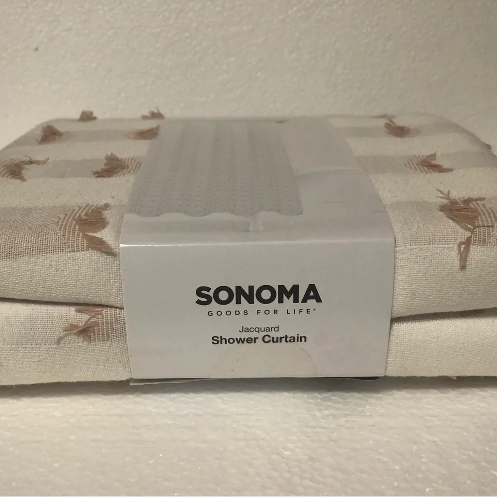 Sonoma Cream and Tan Striped With Frayed Edges Textured Shower Curtain